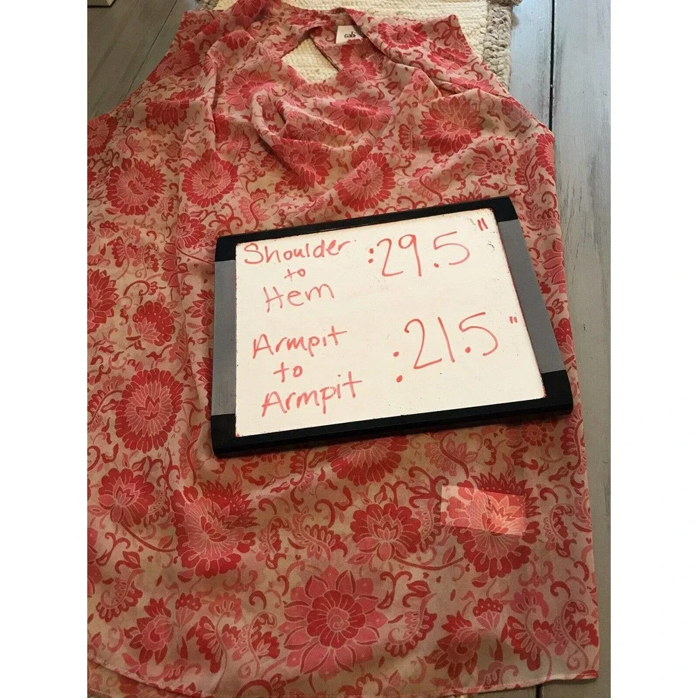 CAbi Vita Draped Open Back Pink Tan Floral Sheer Top Blouse 5037 Sz M - Picture 7 of 9